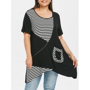 

Plus Size Stripe Panel Pocket T-shirt, Black