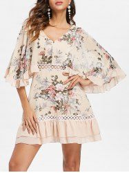 Mini-robe en Mousseline de Soie et Manches Papillon -  