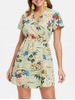 Floral Print Short Sleeve Wrap Dress -  