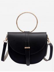Flapped Faux Leather Ring Buckled Crossbody Bag -  
