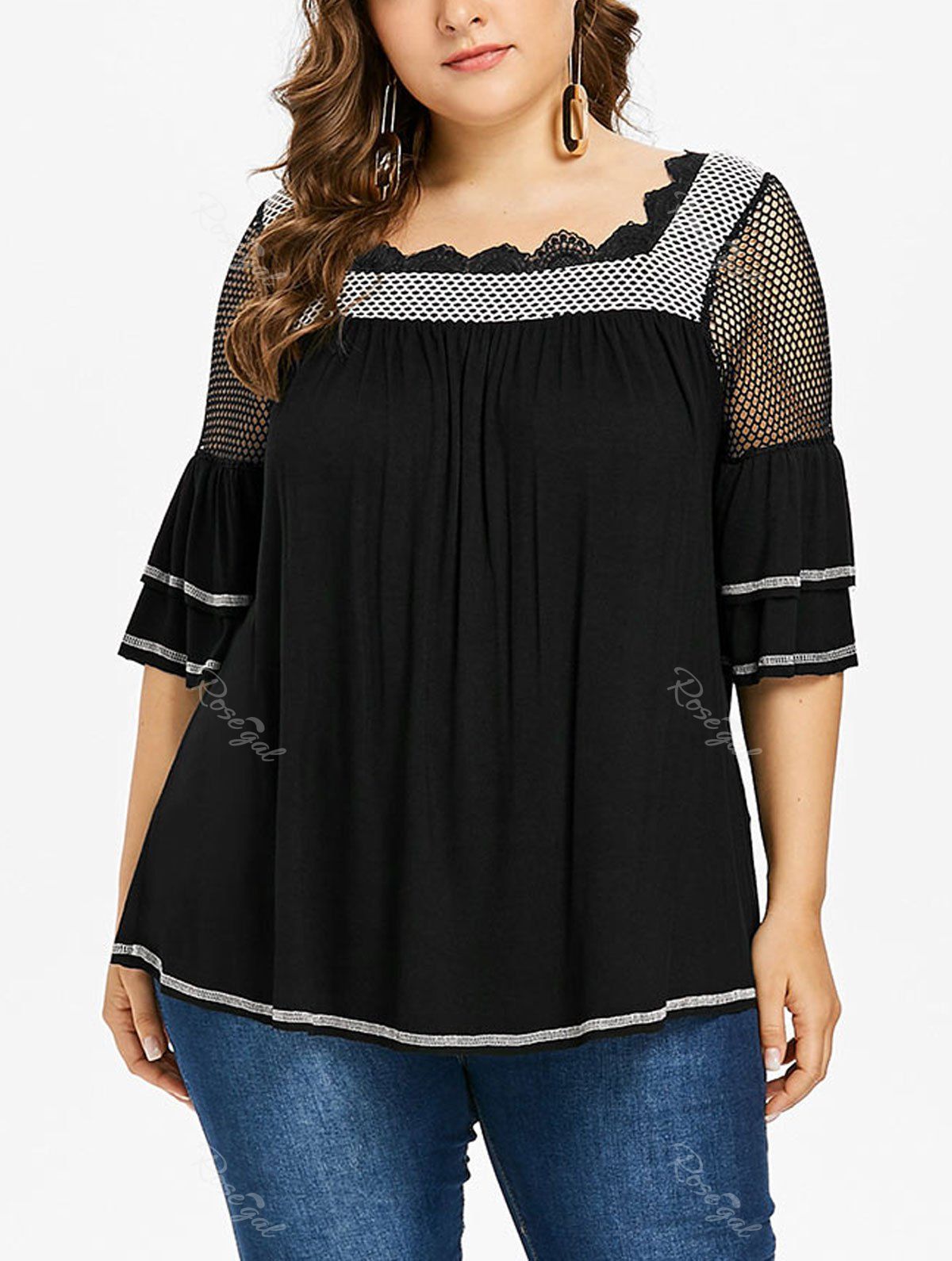 [56 Off] Plus Size Square Neck Tiered Sleeve T Shirt Rosegal