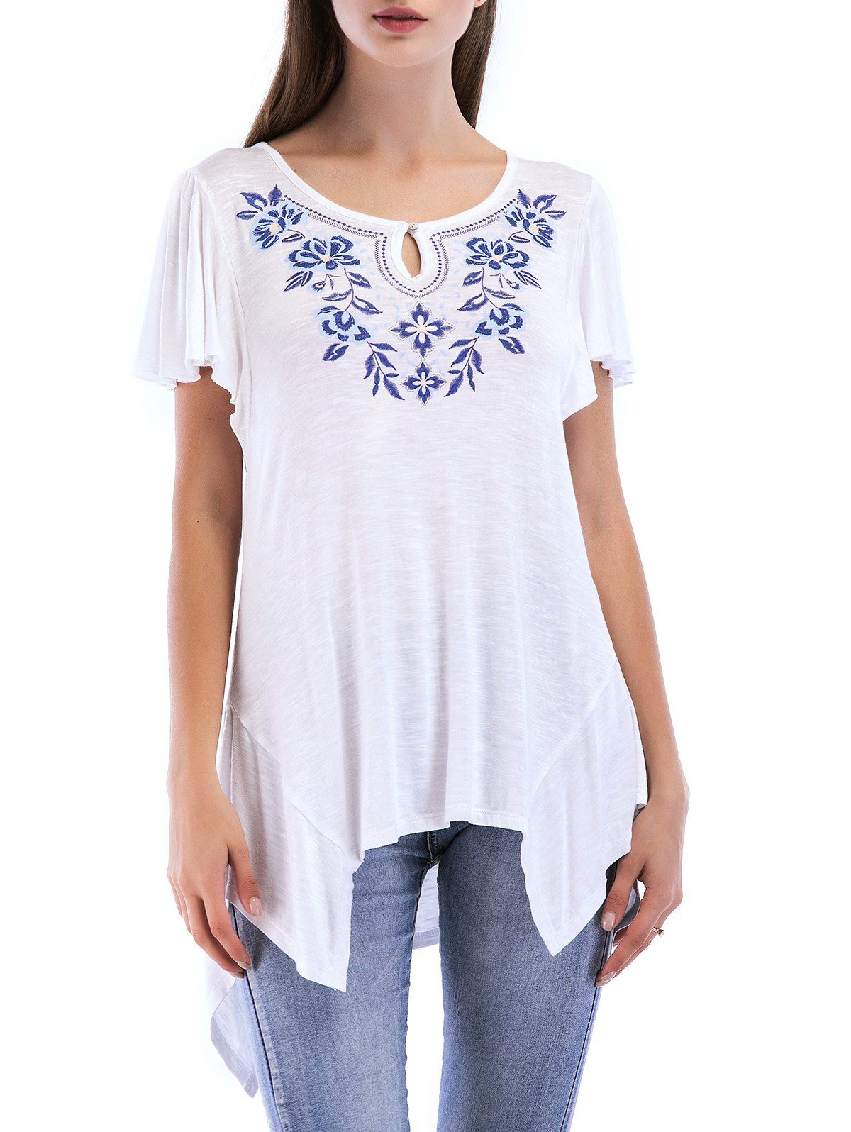 

Pleated Sleeve Asymmetrical Blouse, White