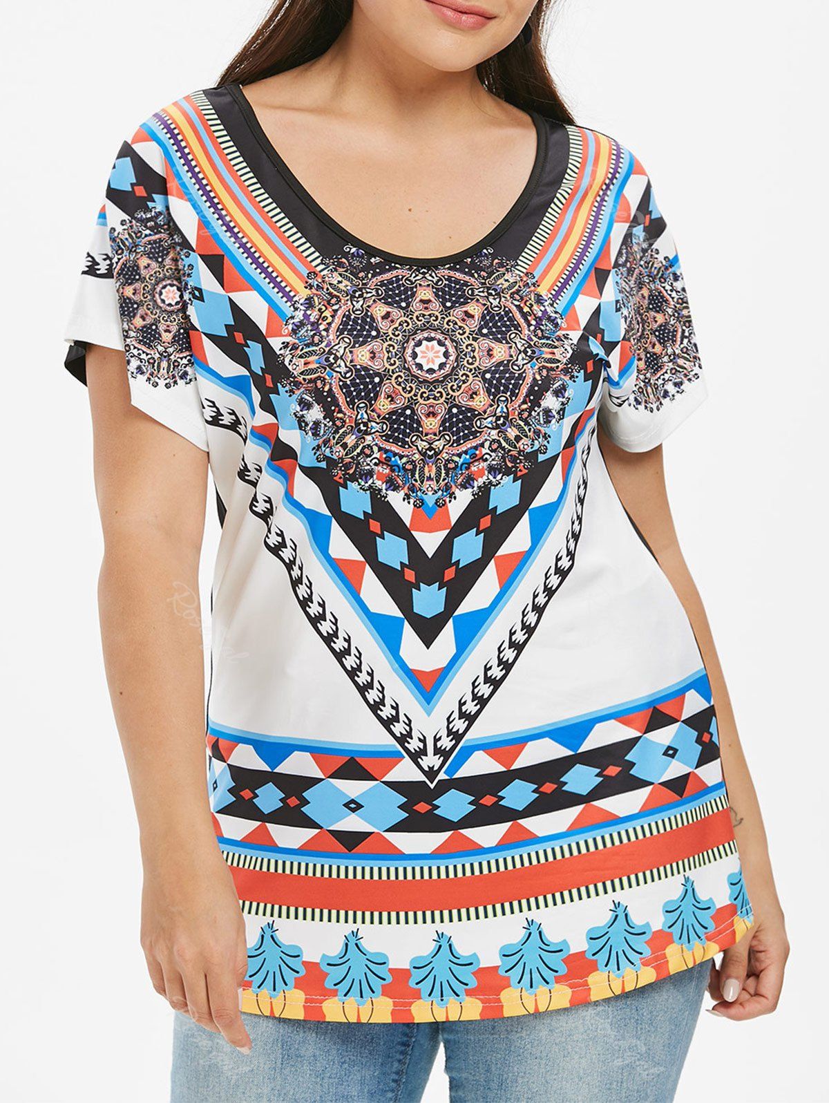 

Plus Size Tribal Print T-shirt, White