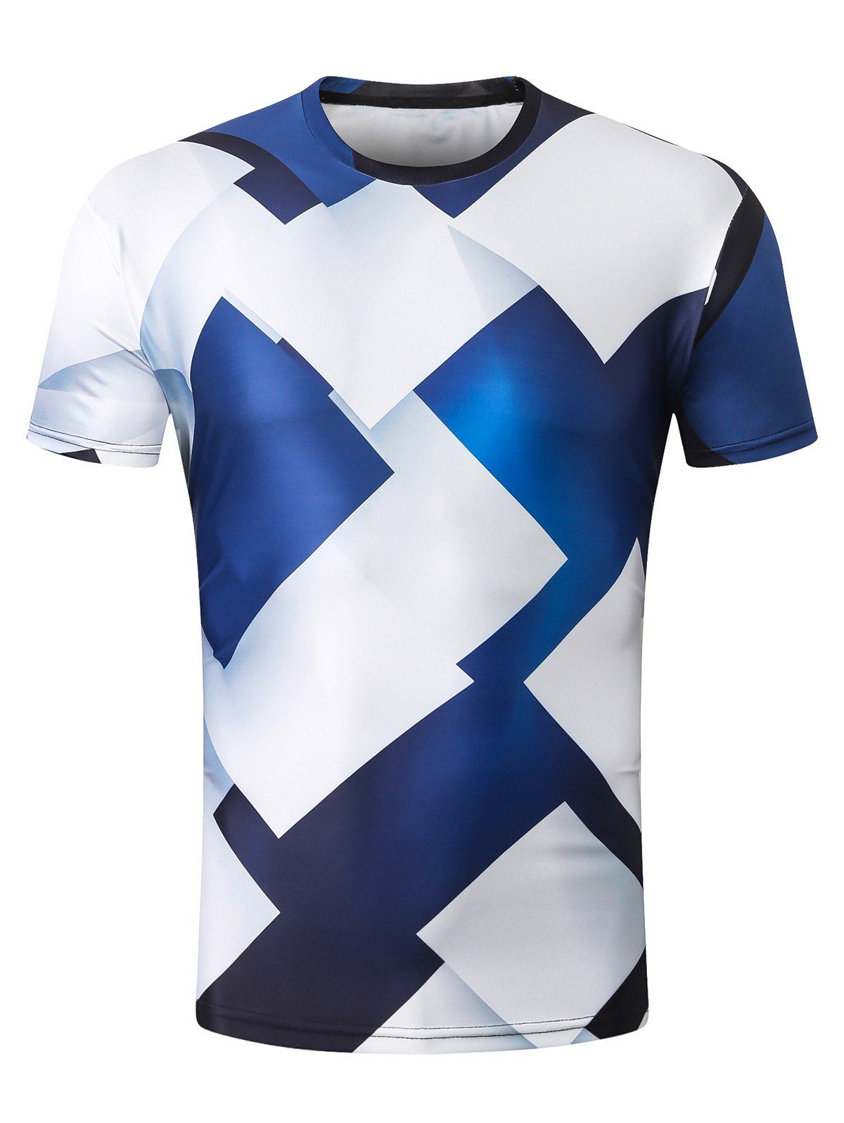 

Casual 3D Rhombus Print T-shirt, Cobalt blue