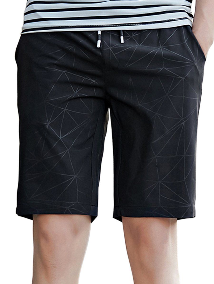 

Drawstring Waist Geometric Print Bermuda Shorts, Black