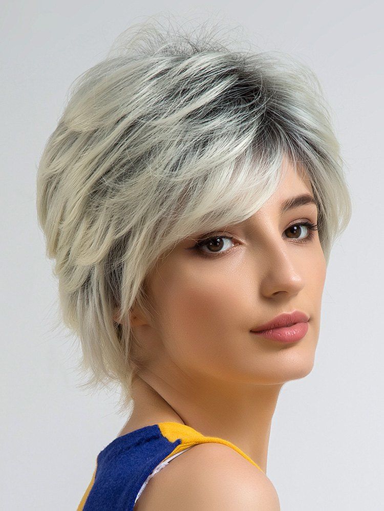 

Short Side Bang Colormix Straight Cosplay Synthetic Wig, Multi