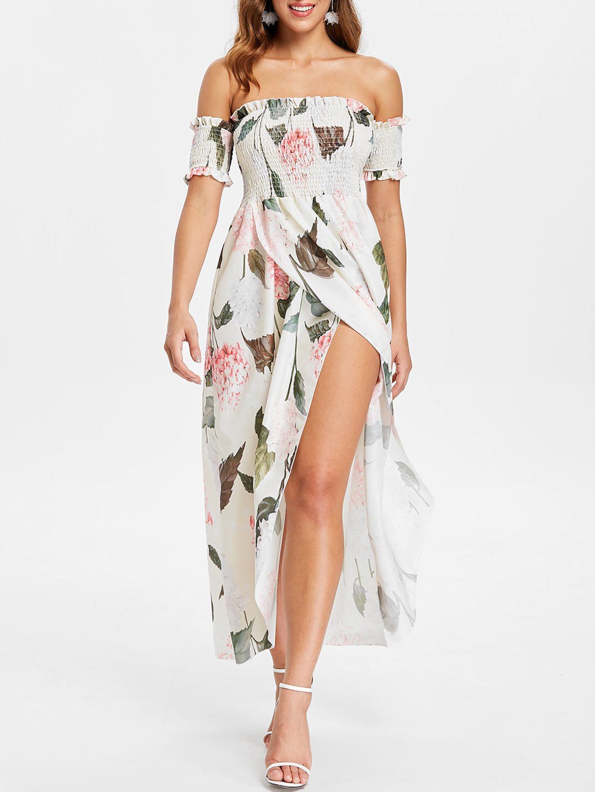 

Off The Shoulder Floral Print Maxi Dress, Multi