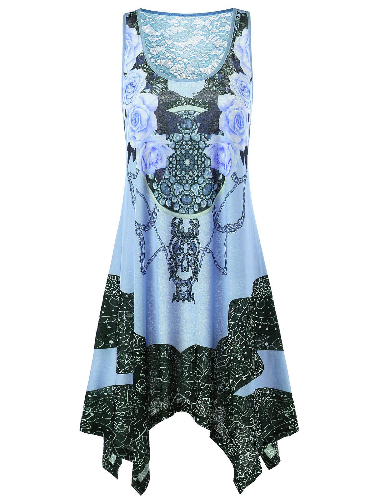 

Lace Panel Handkerchief Hem Tank Dress, Powder blue