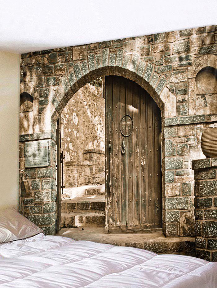 

3D Door Brick Print Tapestry Wall Decoration, Brown