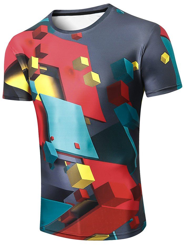 

Casual 3D Cube Print Tee, Multi