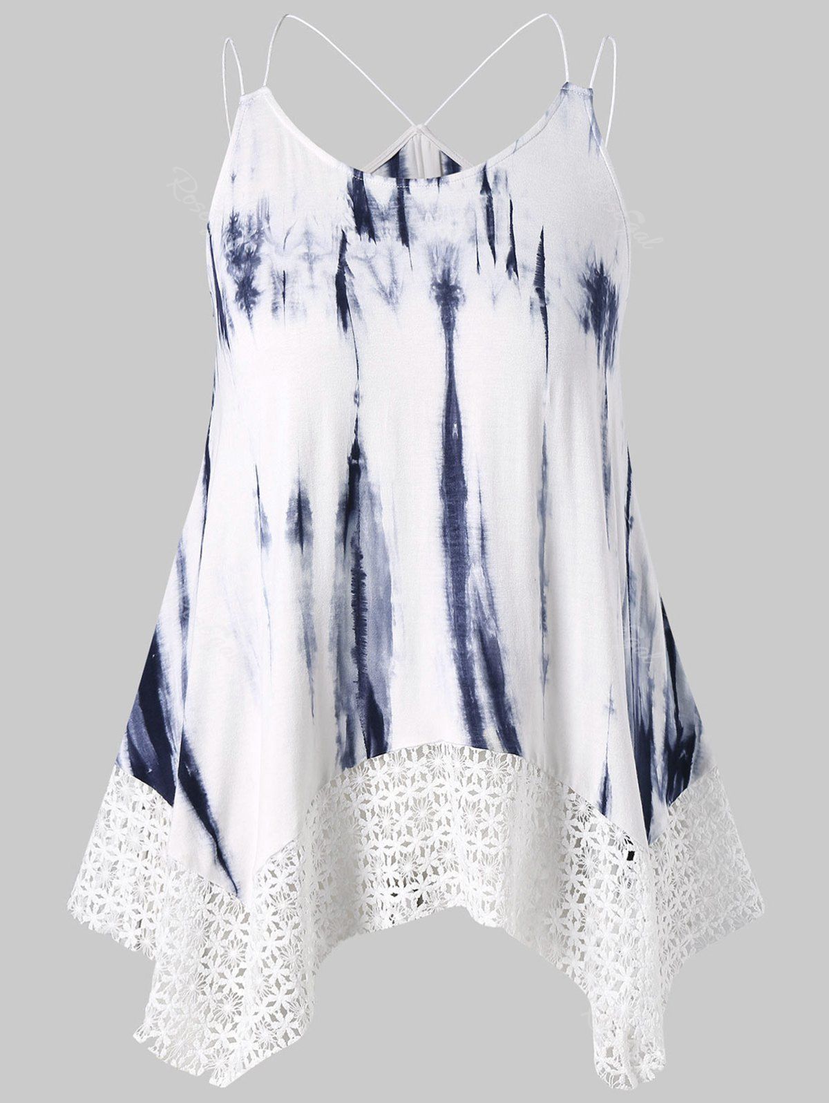 

Plus Size Double Strap Tie Dye Tank Top, Deep blue