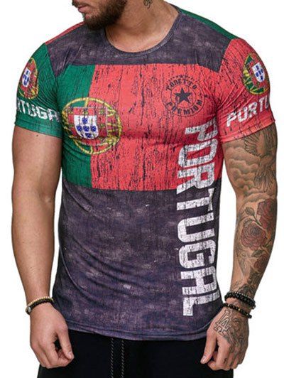 

Casual Colorblock Letter Emblem Print T-shirt, Multi