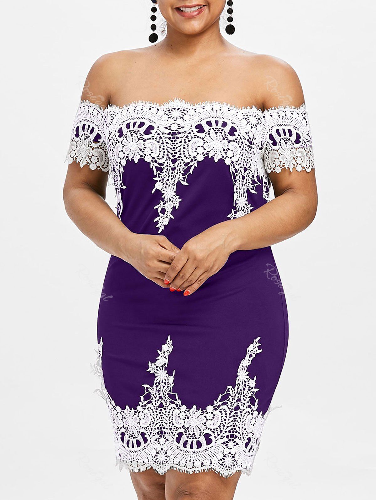 

Plus Size Off Shoulder Scalloped Dress, Purple