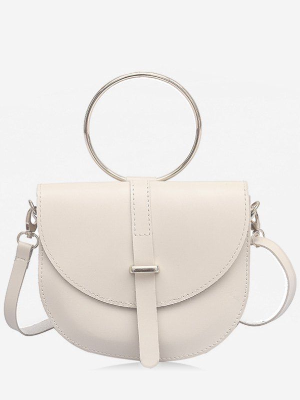 

Flapped Faux Leather Ring Buckled Crossbody Bag, Beige