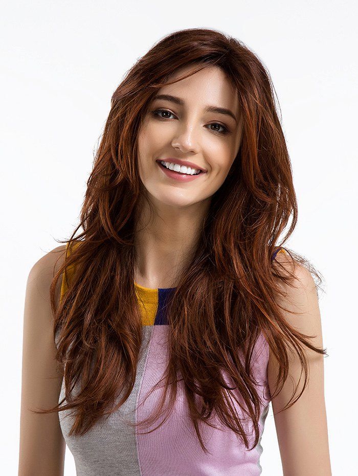 

Long Side Bang Layered Straight Party Synthetic Wig, Chestnut red