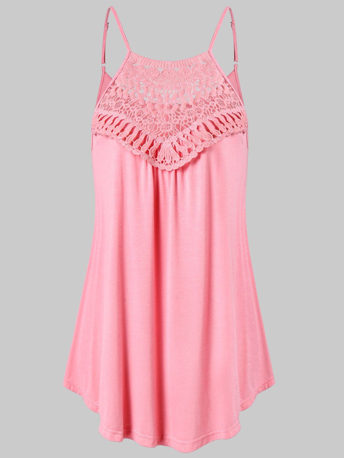

Lace Insert Trapeze Tank Top, Pig pink