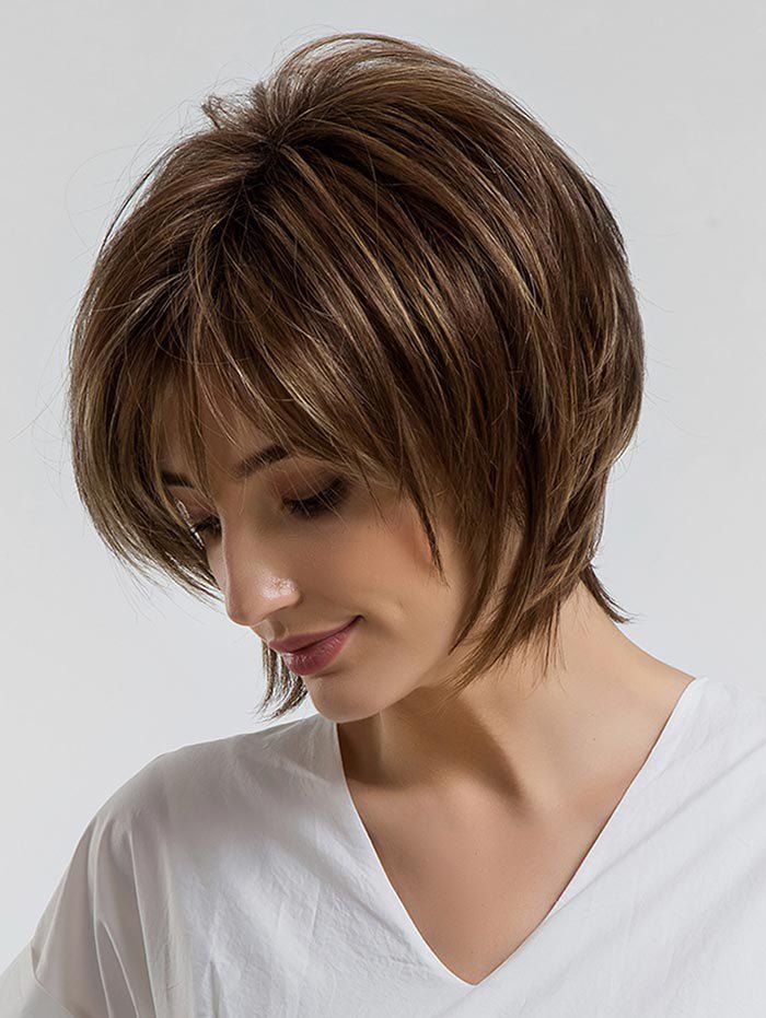 

Short Side Bang Colormix Layered Straight Synthetic Wig, Brown