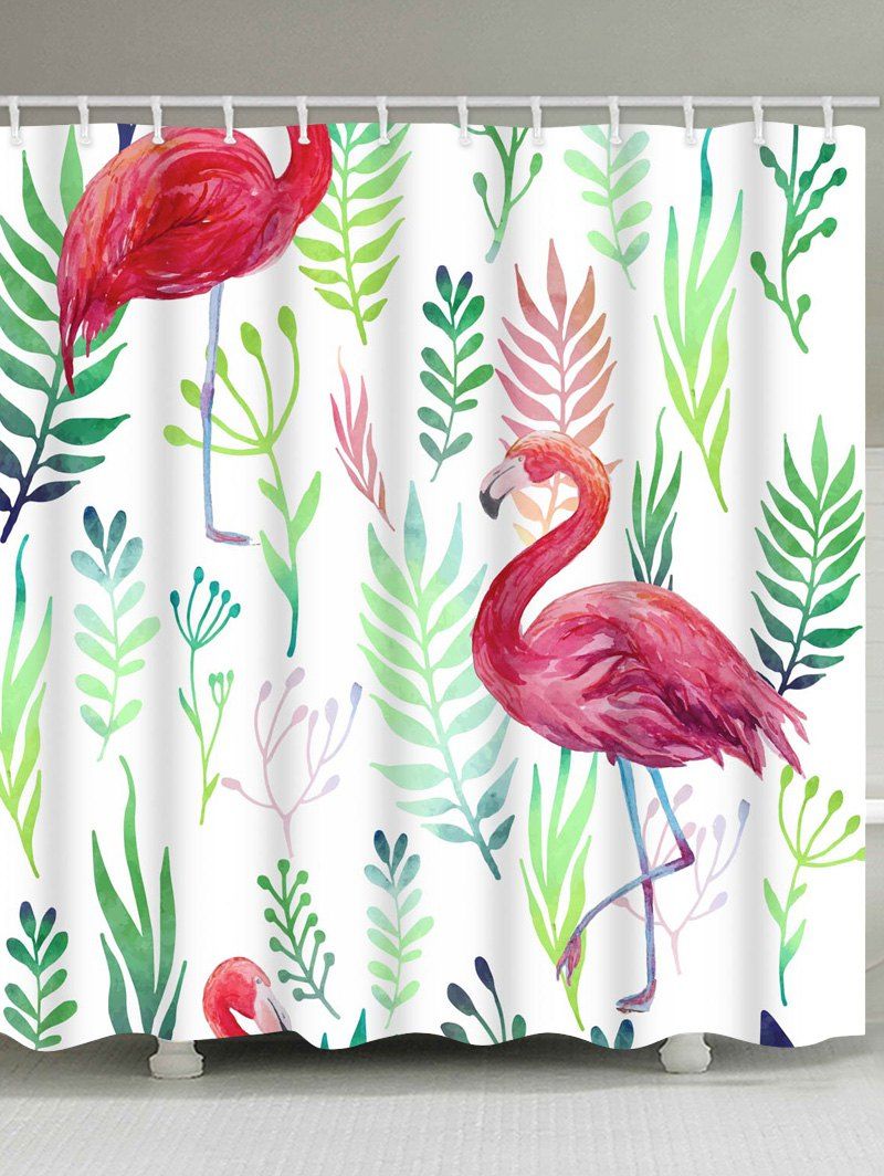 

Flamingos Leaves Print Bath Shower Curtain, Multi