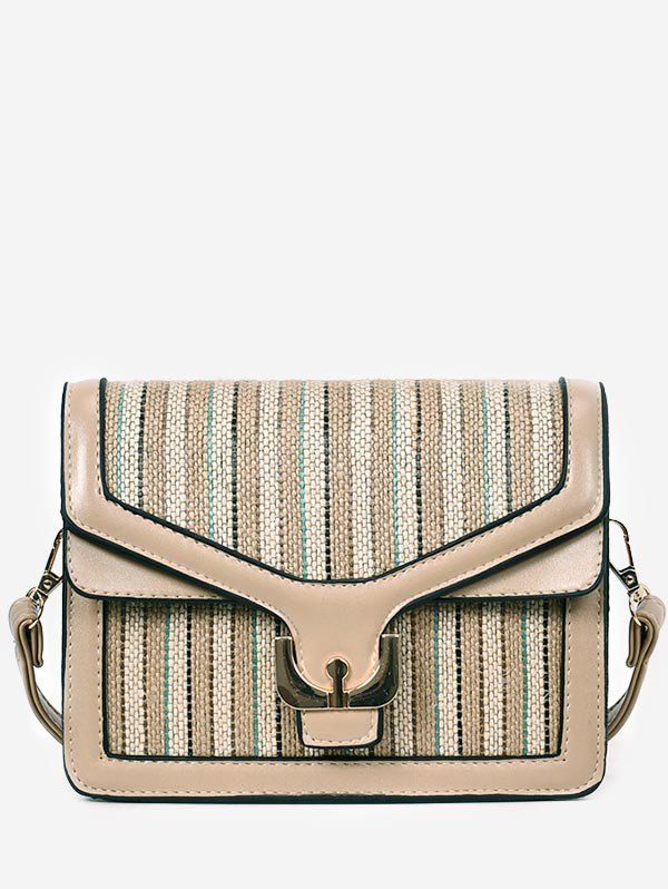 

Contrasting Color Splicing Flapped Crossbody Bag, Light khaki