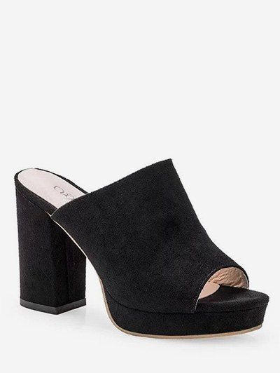 

Slide Peep Toe Leisure Chunky Heel Mules Shoes, Black