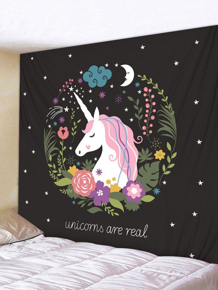 

Unicorn Flower Star Moon Tapestry Wall Hanging Decor, Black