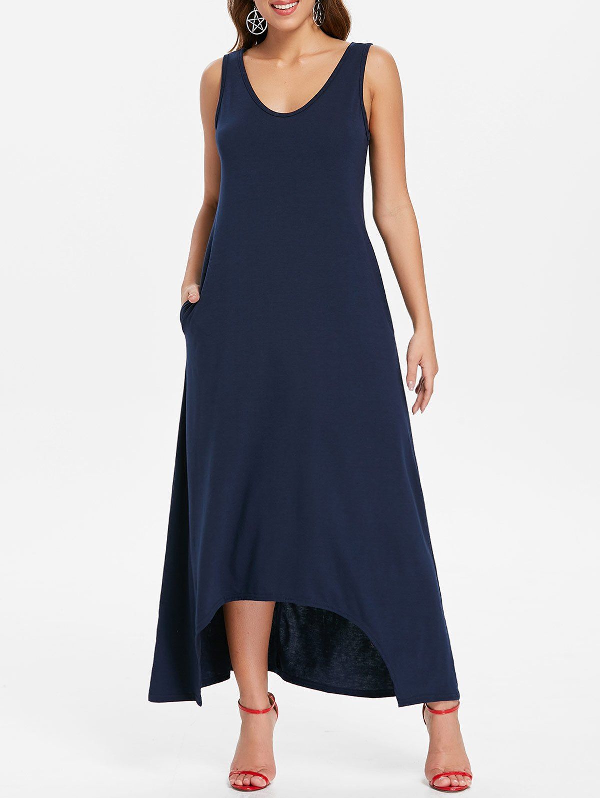 

Sleeveless Front Pockets Maxi Dress, Midnight blue