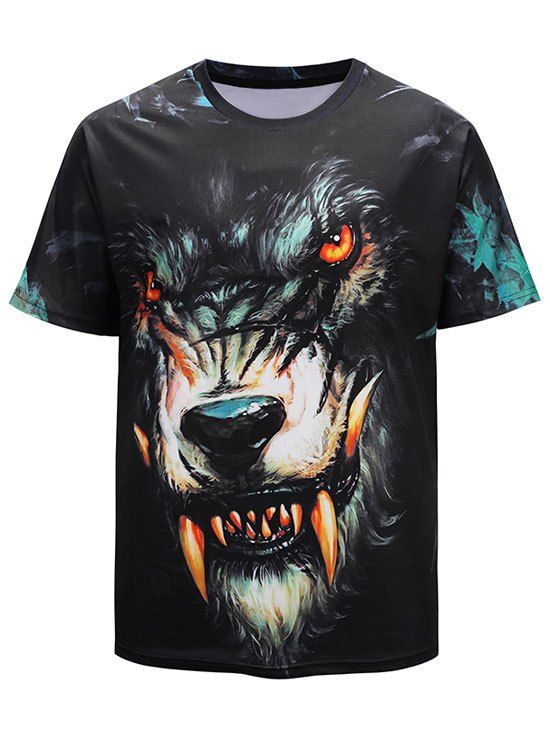

3D Devil Werewolf Print Short Sleeve Summer T-shirt, Black
