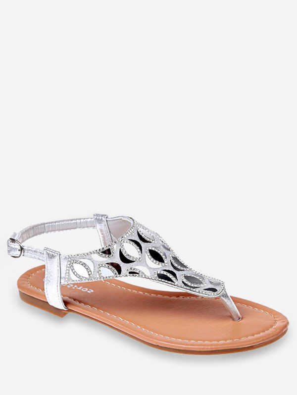 

Crystals Buckled Flat Heel Beach Thong Sandals, Silver