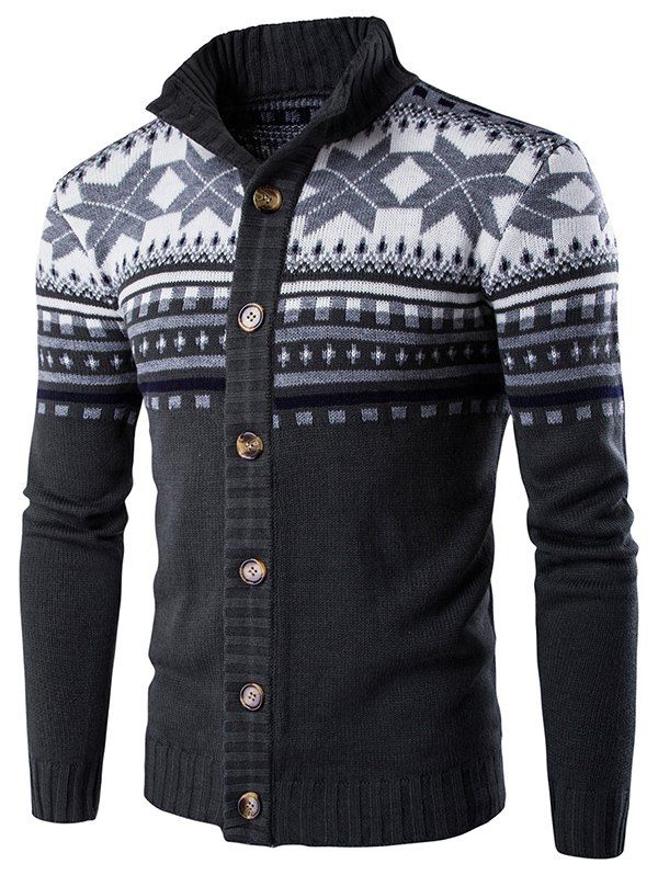 [48% OFF] Geometric Design Long Sleeve Sweater Coat | Rosegal