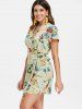 Floral Print Short Sleeve Wrap Dress -  