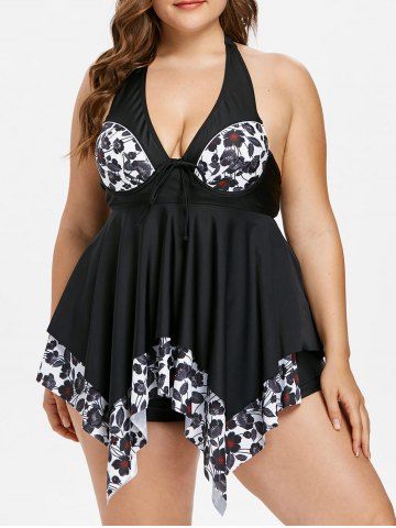 Off Plus Size Flower Halter Tankini Set Rosegal