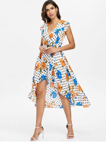 

Print High Low Flowy Dress, White