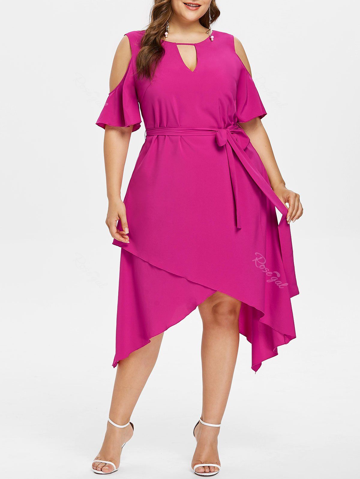 

Plus Size Keyhole Criss Cross Overlap Dress, Rose red