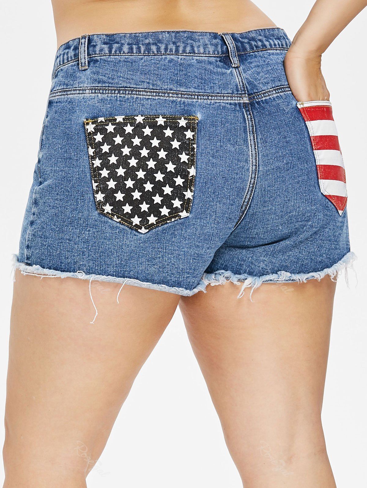 

Plus Size American Flag Raw Hem Jean Shorts, Jeans blue