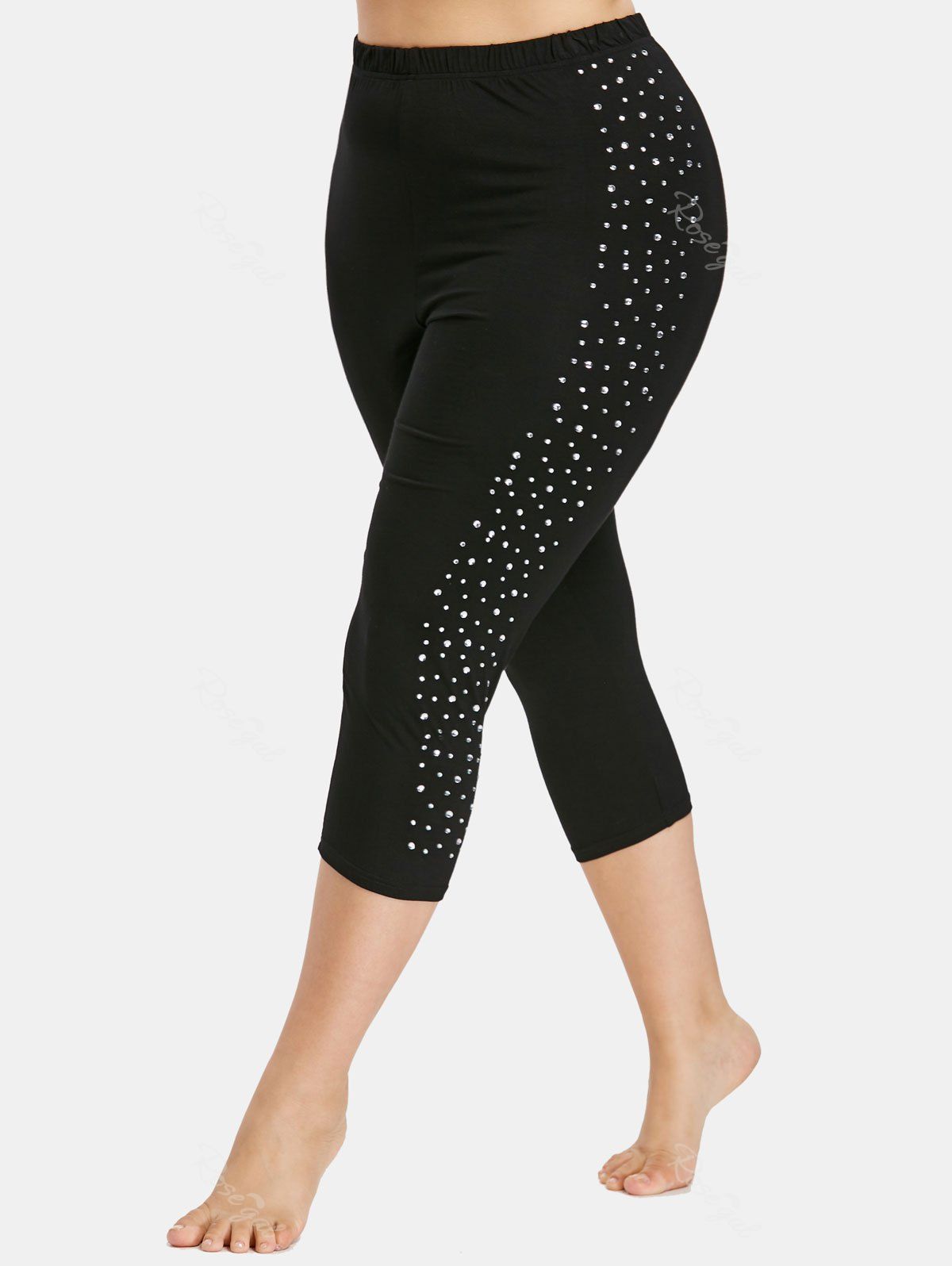 

Plus Size Glittering Sides Cropped Leggings, Black