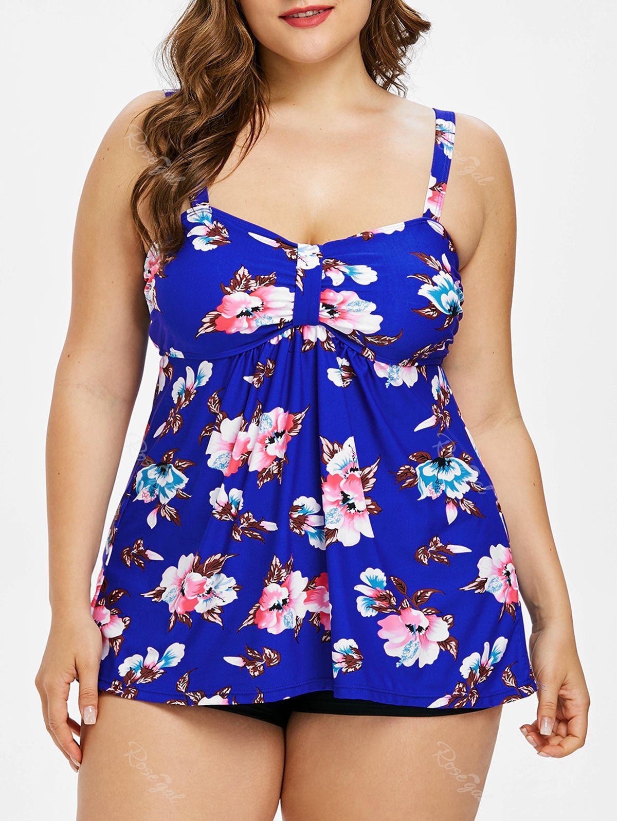 [32% OFF] Plus Size Floral Empire Waist Tankini Set | Rosegal