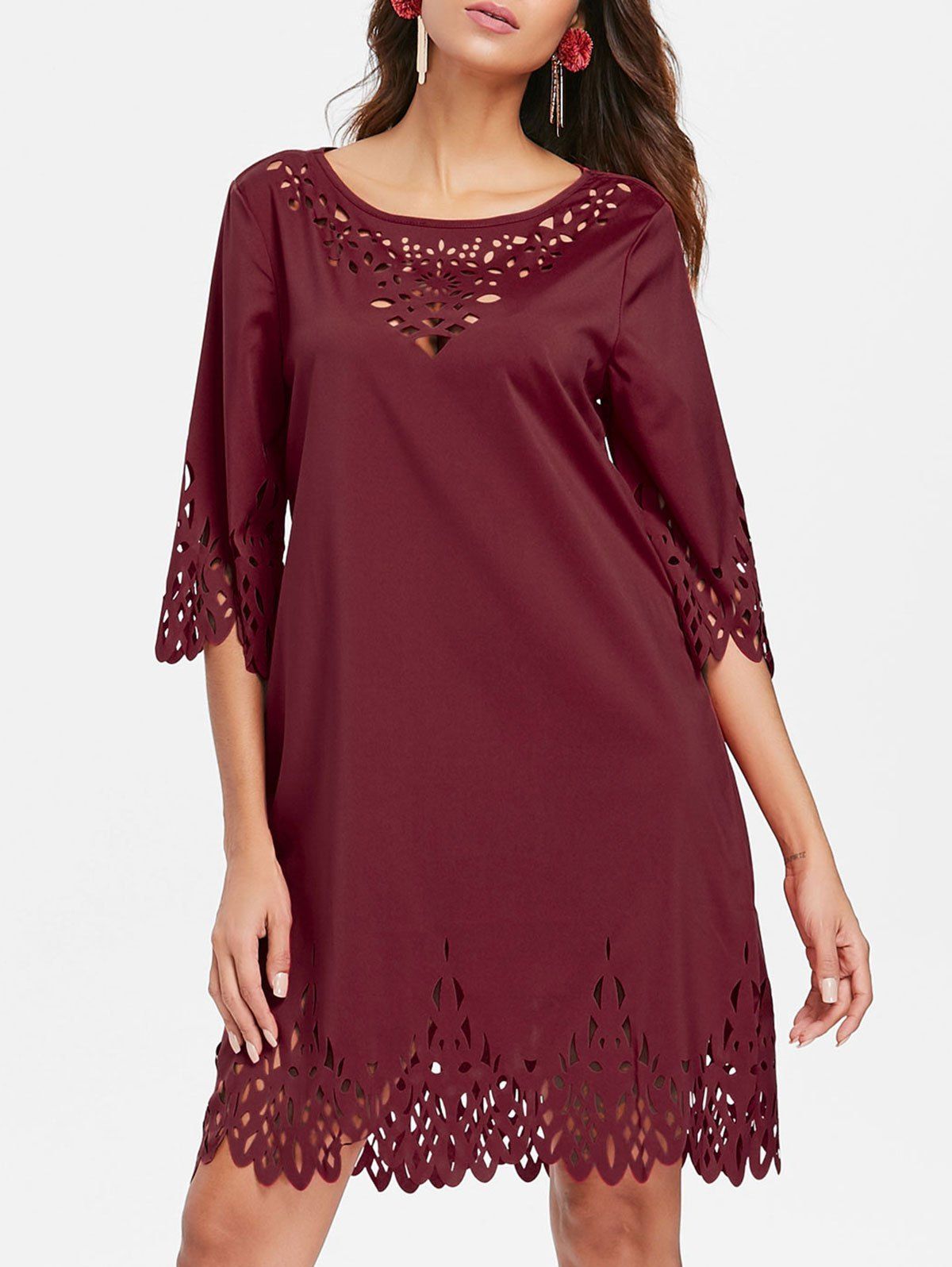 

Laser Cut Dress, Red wine