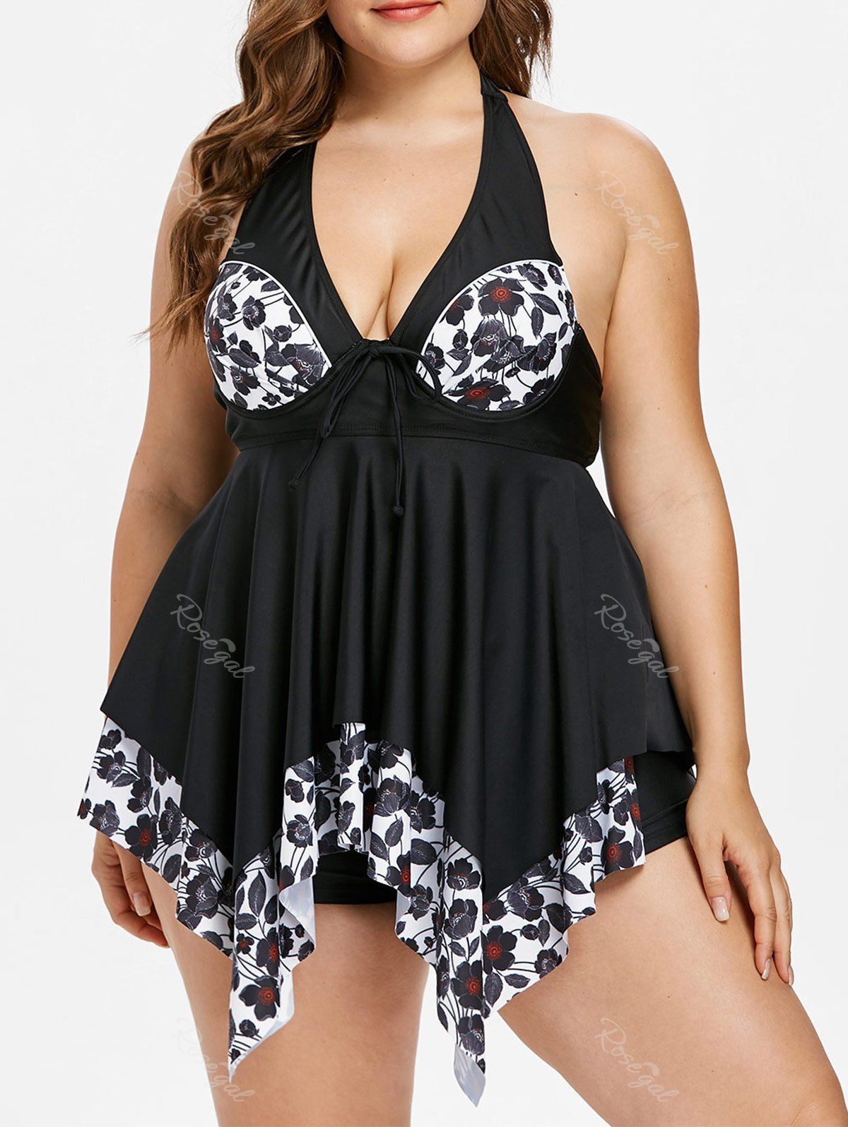 57 Off Plus Size Flower Halter Tankini Set Rosegal 6539