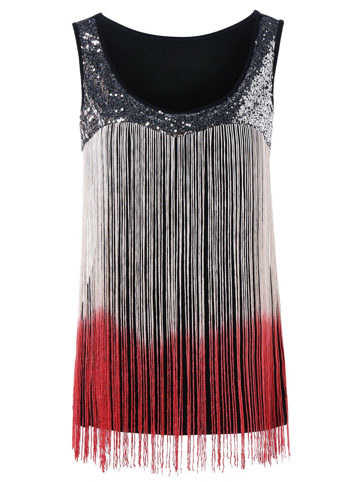 

Sequin Fringed Gradient Tank Top, Love red