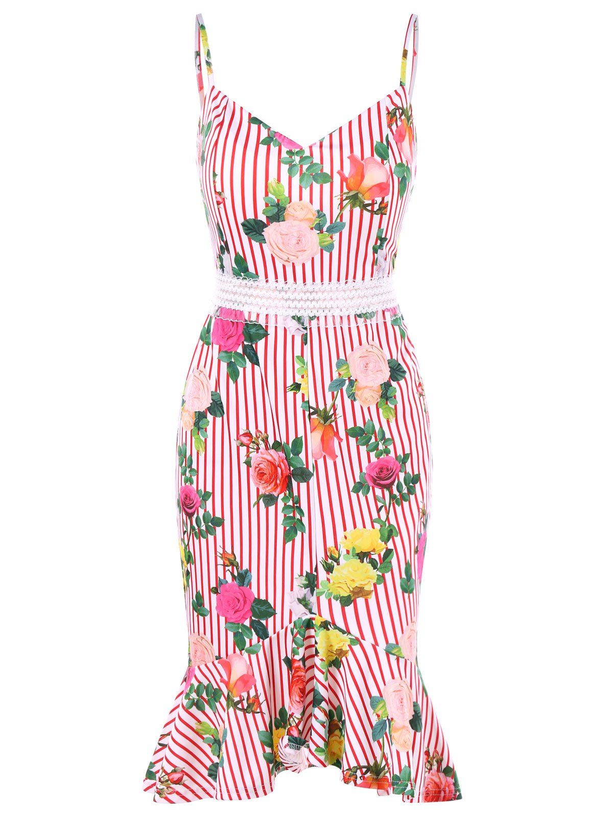 

Rose Stripes Print Cami Strap Fishtail Dress, Multi