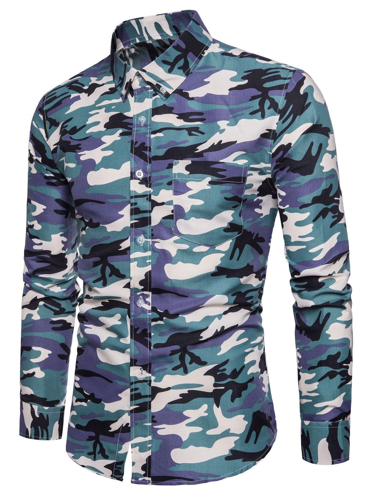 

Pocket Camouflage Button Down Collar Long Sleeve Shirt, Army green