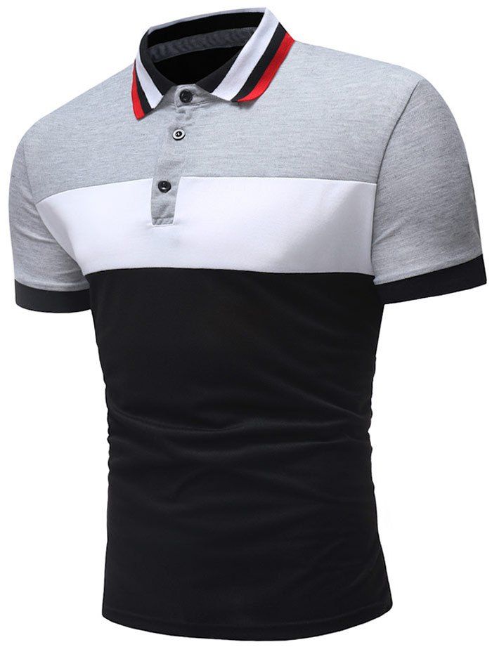 

Panel Wide Stripe Polo Collar T-shirt, Light gray