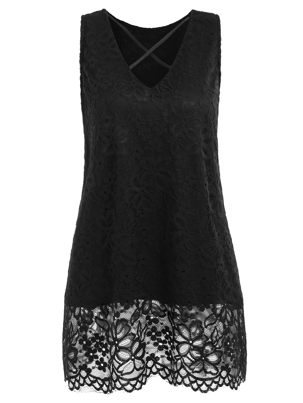 

Lace Criss Cross Tank Top, Black