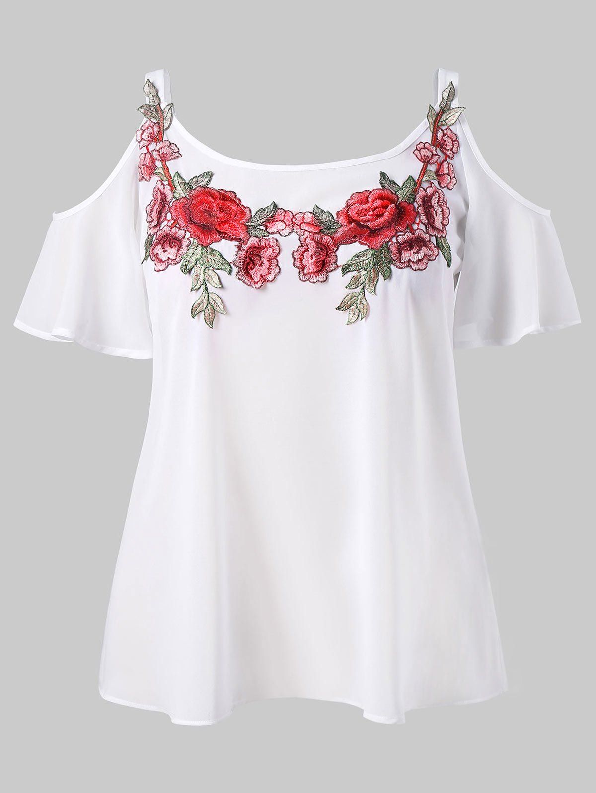 

Plus Size Cold Shoulder Embroidered Blouse, White