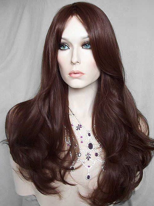 

Long Side Bang Wavy Party Synthetic Wig, Brown