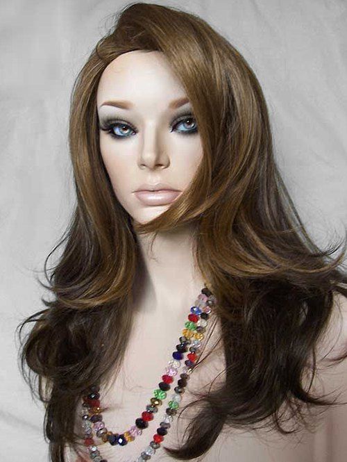 

Long Oblique Bang Colormix Wavy Party Synthetic Wig, Multi