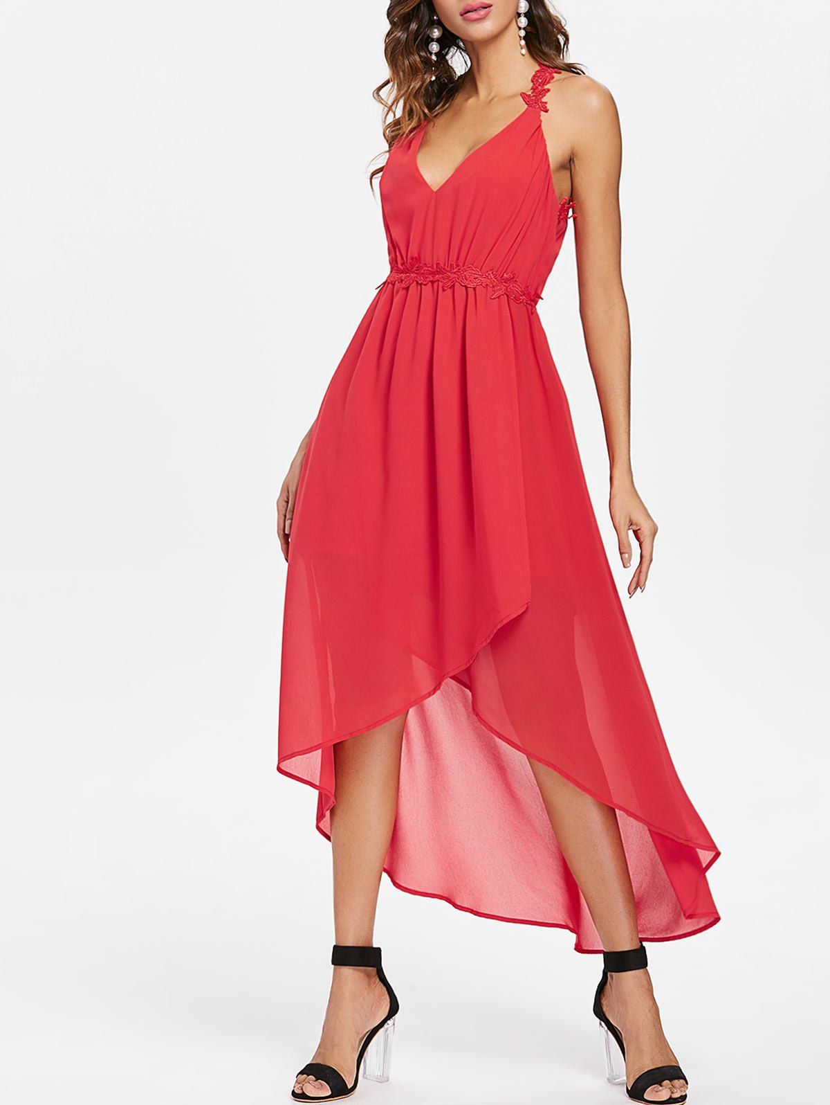 

Cut Out Back Sleeveless Chiffon Dress, Red