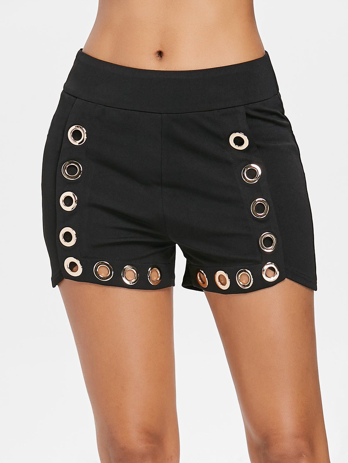 

Hollow Out Shorts with Grommets, Black