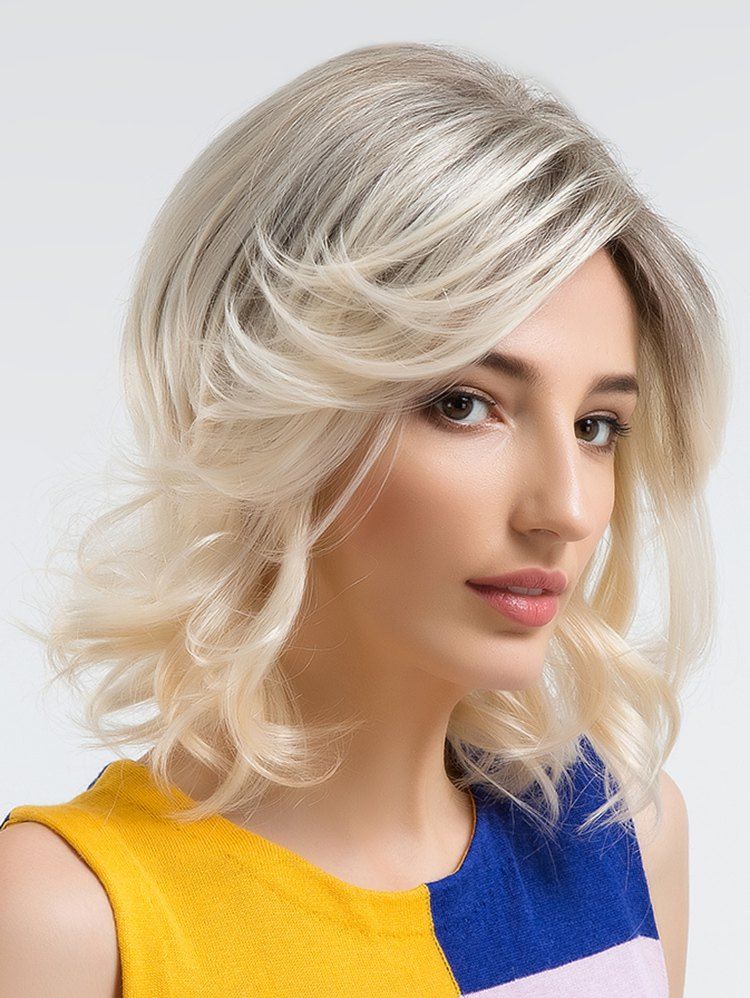

Medium Side Bang Colormix Wavy Human Hair Wig, Multi