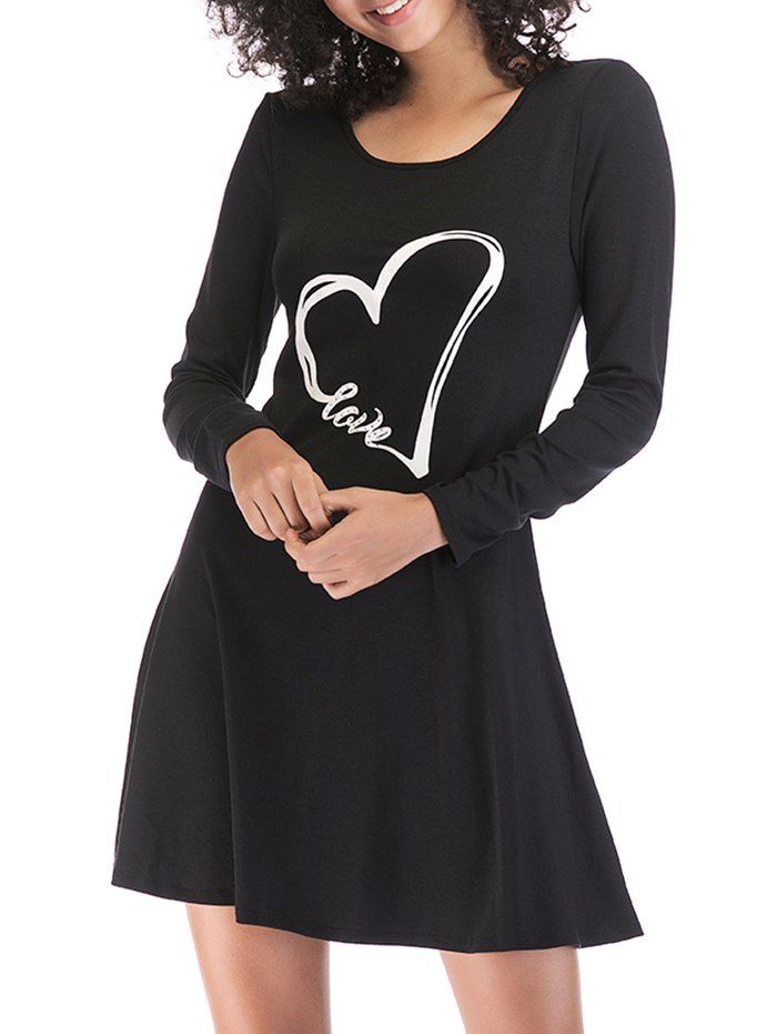 

Heart Print Slim Fit Mini Dress, Black
